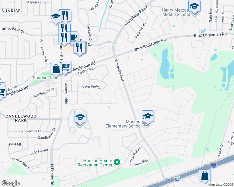 map of restaurants, bars, coffee shops, grocery stores, and more near 3327 Putnam Fields in Converse