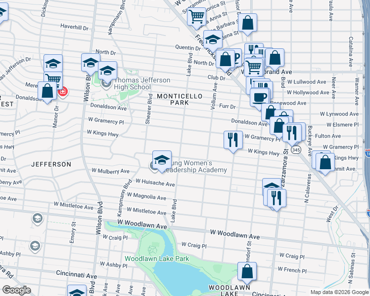 map of restaurants, bars, coffee shops, grocery stores, and more near 2055 West Summit in San Antonio