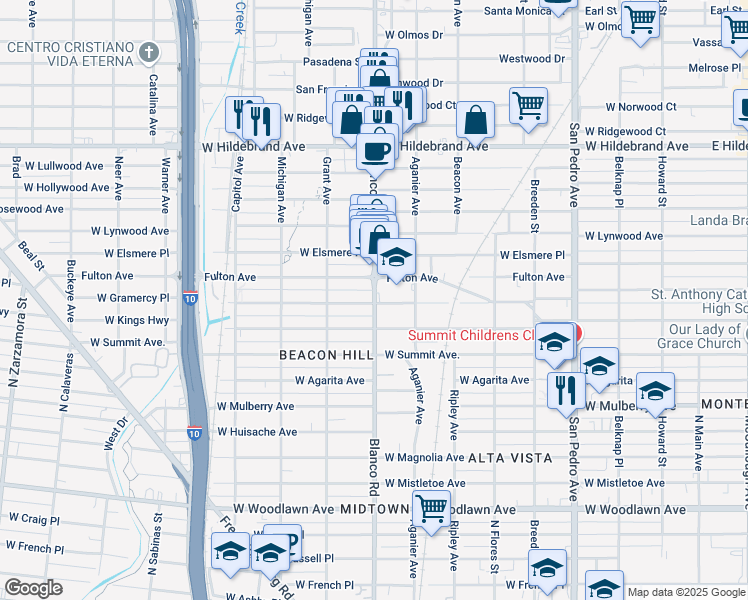 map of restaurants, bars, coffee shops, grocery stores, and more near 1501 Blanco Road in San Antonio