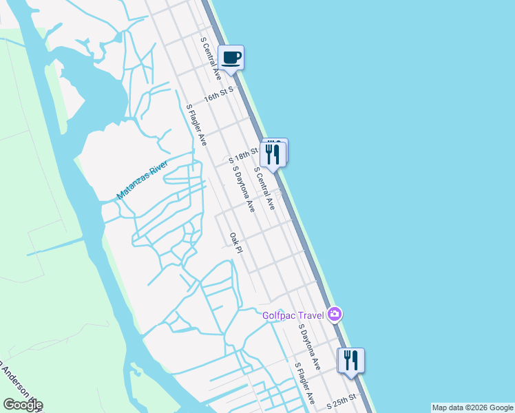 map of restaurants, bars, coffee shops, grocery stores, and more near 1855 South Daytona Avenue in Flagler Beach