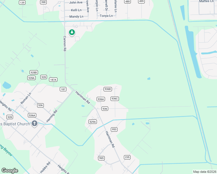 map of restaurants, bars, coffee shops, grocery stores, and more near 1816 County Road 936B in Alvin