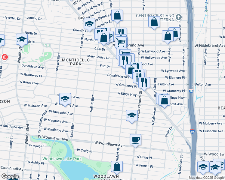 map of restaurants, bars, coffee shops, grocery stores, and more near 1902 West Gramercy Place in San Antonio