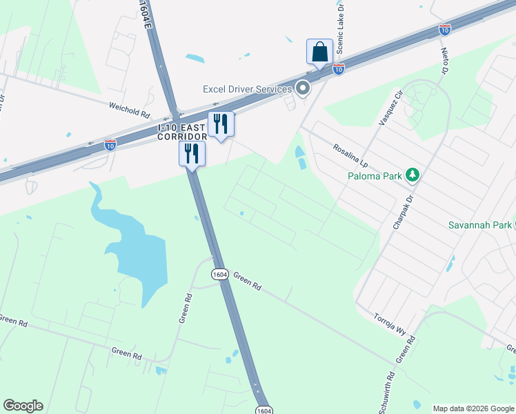 map of restaurants, bars, coffee shops, grocery stores, and more near 3986-4402 West Weichold Road in Converse