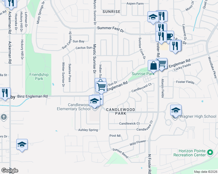 map of restaurants, bars, coffee shops, grocery stores, and more near 4011 Comanche Sunrise in San Antonio
