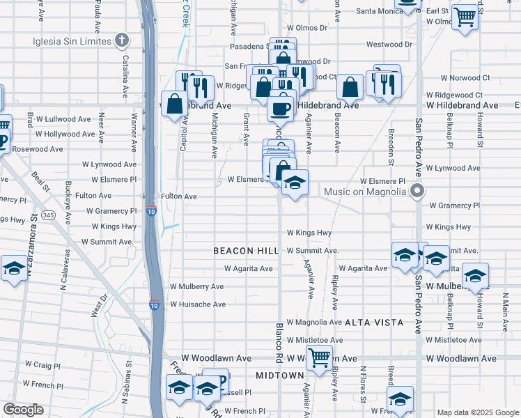 map of restaurants, bars, coffee shops, grocery stores, and more near 941 Fulton Avenue in San Antonio