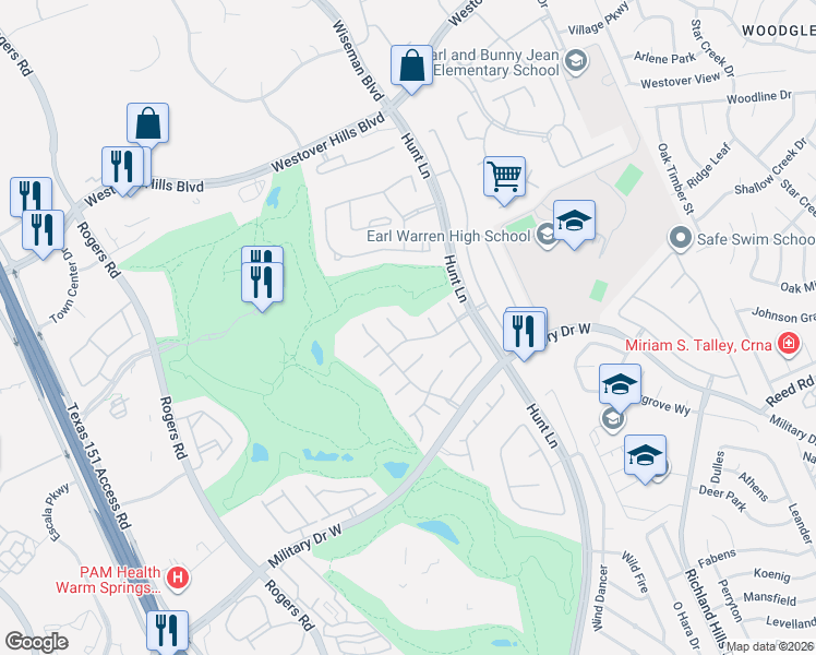 map of restaurants, bars, coffee shops, grocery stores, and more near 2622 Leakey in San Antonio