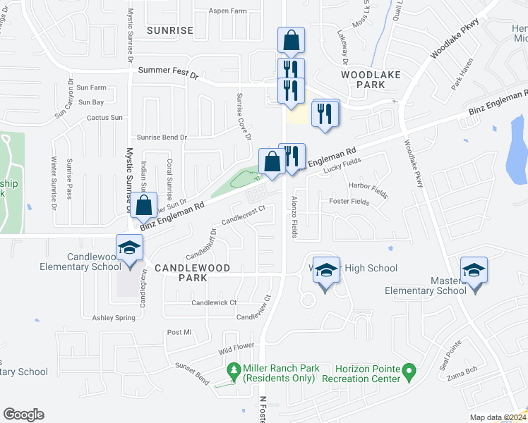 map of restaurants, bars, coffee shops, grocery stores, and more near 6546 Candlecrest Court in San Antonio