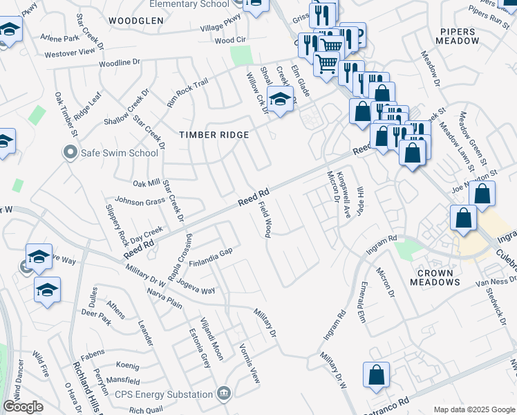 map of restaurants, bars, coffee shops, grocery stores, and more near 2442 Field Wood in San Antonio