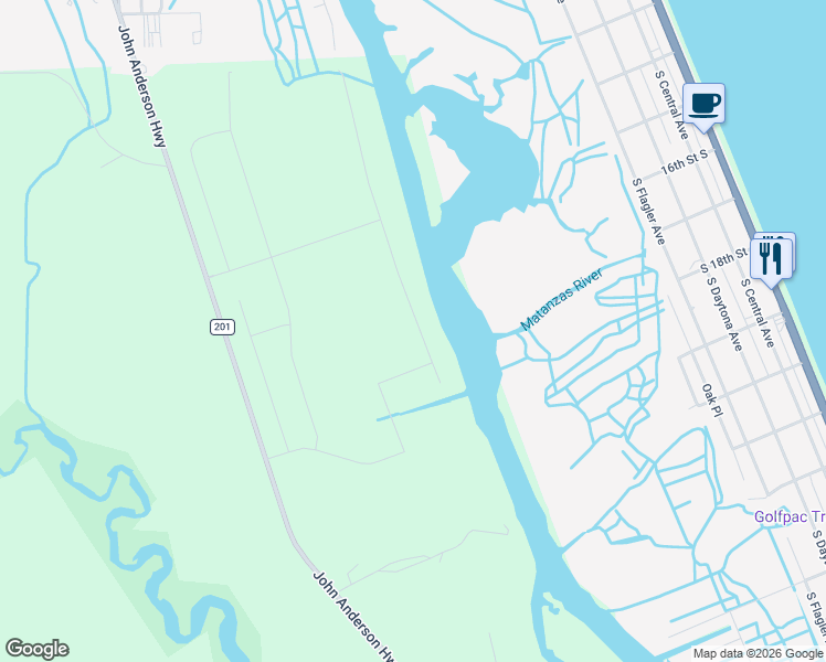 map of restaurants, bars, coffee shops, grocery stores, and more near 1712 County Road 201 in Flagler Beach