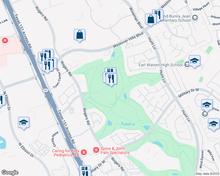 map of restaurants, bars, coffee shops, grocery stores, and more near 9800 Hyatt Resort Drive in San Antonio