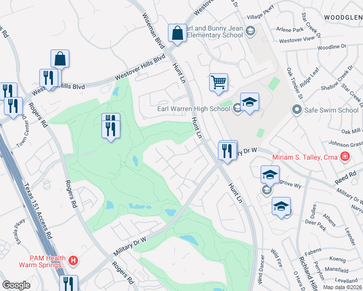 map of restaurants, bars, coffee shops, grocery stores, and more near 2610 Menard in San Antonio