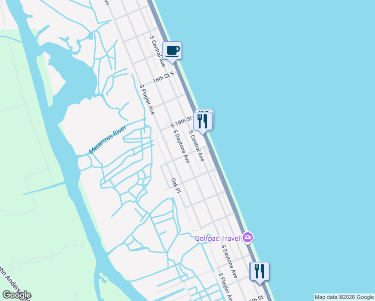 map of restaurants, bars, coffee shops, grocery stores, and more near 1855 South Daytona Avenue in Flagler Beach