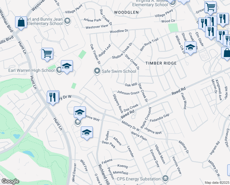 map of restaurants, bars, coffee shops, grocery stores, and more near 8374 Slippery Rock in San Antonio