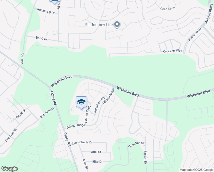 map of restaurants, bars, coffee shops, grocery stores, and more near Wiseman Blvd in San Antonio