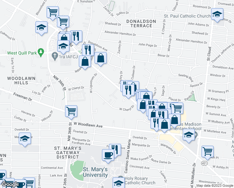 map of restaurants, bars, coffee shops, grocery stores, and more near 1171 Bandera Road in San Antonio