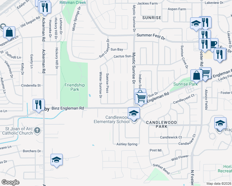 map of restaurants, bars, coffee shops, grocery stores, and more near 4034 Gallery Sun Dr in San Antonio