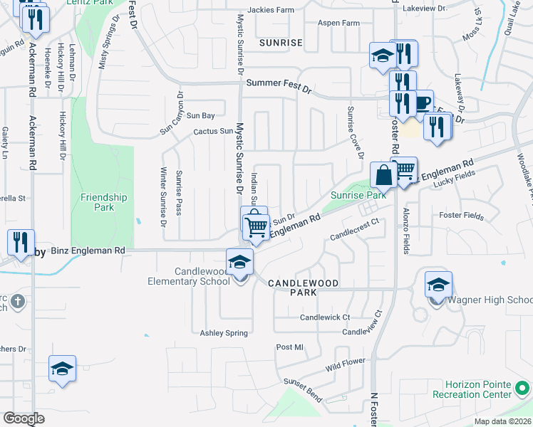 map of restaurants, bars, coffee shops, grocery stores, and more near 4013 Comanche Sunrise in San Antonio