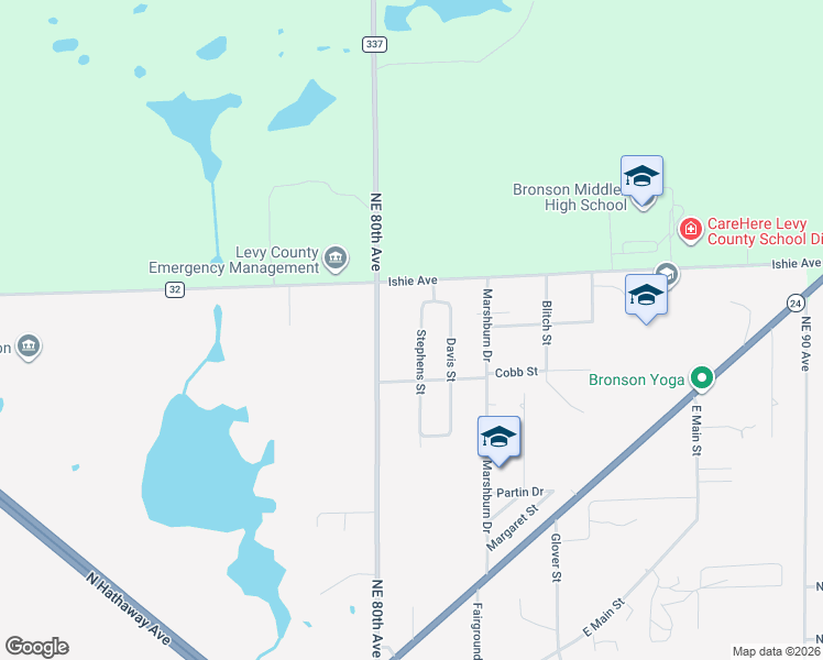 map of restaurants, bars, coffee shops, grocery stores, and more near 657 Stephens Street in Bronson