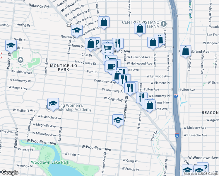 map of restaurants, bars, coffee shops, grocery stores, and more near 1818 West Gramercy Place in San Antonio