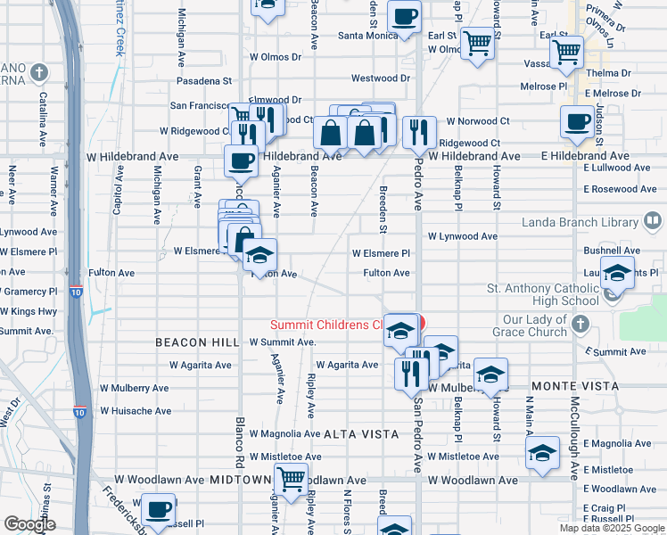 map of restaurants, bars, coffee shops, grocery stores, and more near 618 Fulton Avenue in San Antonio