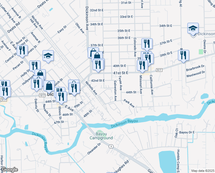 map of restaurants, bars, coffee shops, grocery stores, and more near 4407 43rd Street East in Dickinson