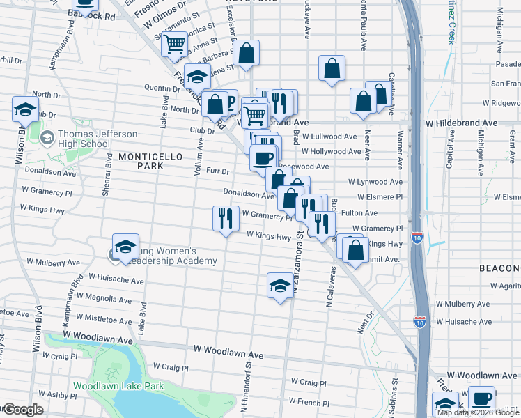 map of restaurants, bars, coffee shops, grocery stores, and more near 1818 West Gramercy Place in San Antonio