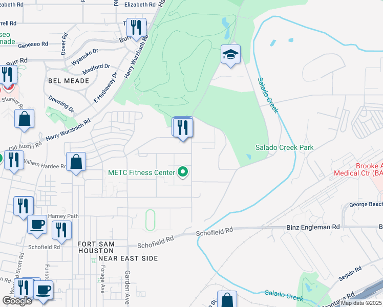 map of restaurants, bars, coffee shops, grocery stores, and more near Williams Rd & Koehler Rd in San Antonio