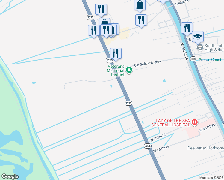 map of restaurants, bars, coffee shops, grocery stores, and more near 16978 Louisiana 3235 in Cut Off