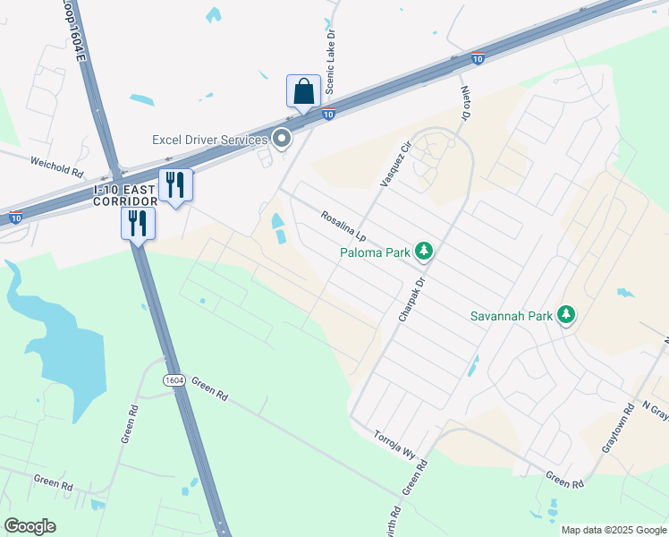 map of restaurants, bars, coffee shops, grocery stores, and more near 10469 Margarita Loop in Converse