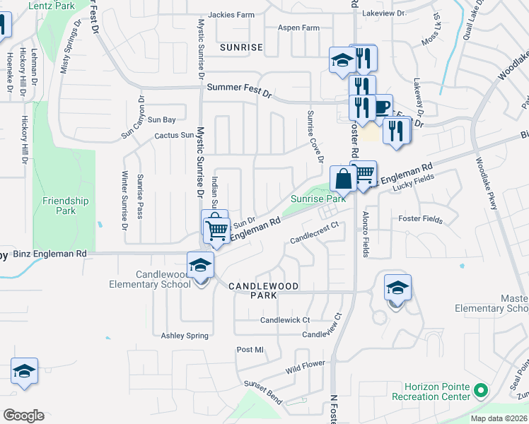 map of restaurants, bars, coffee shops, grocery stores, and more near 5972 Glacier Sun Drive in San Antonio