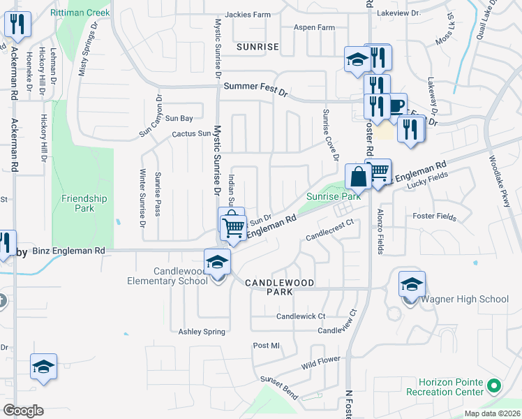 map of restaurants, bars, coffee shops, grocery stores, and more near 4008 Coral Sunrise in San Antonio
