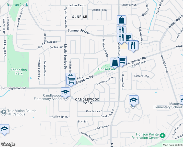 map of restaurants, bars, coffee shops, grocery stores, and more near 6022 Glacier Sun Drive in San Antonio