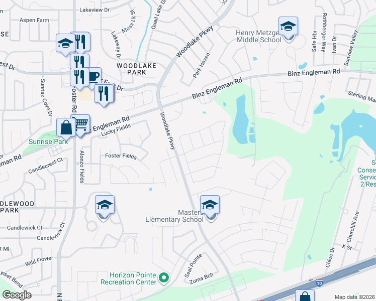 map of restaurants, bars, coffee shops, grocery stores, and more near 3403 Taurus Sky in Converse