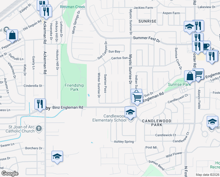 map of restaurants, bars, coffee shops, grocery stores, and more near 4034 Gallery Sun Drive in San Antonio