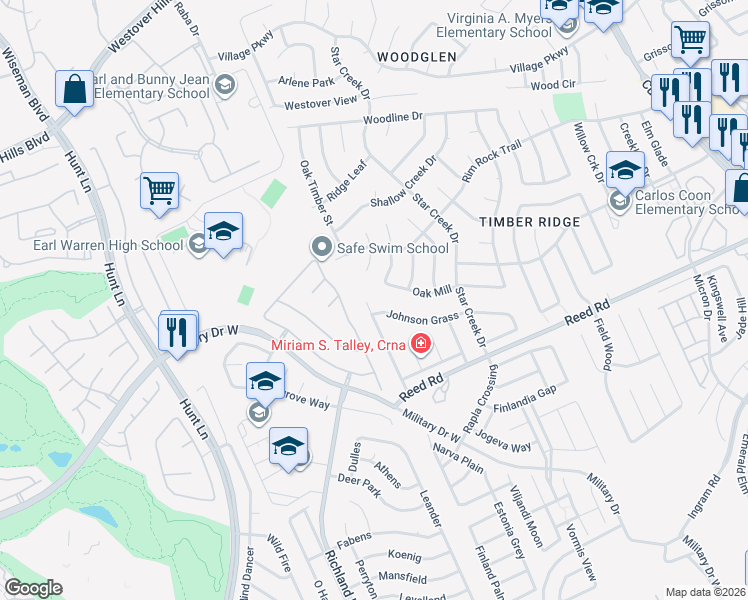 map of restaurants, bars, coffee shops, grocery stores, and more near 8374 Slippery Rock in San Antonio