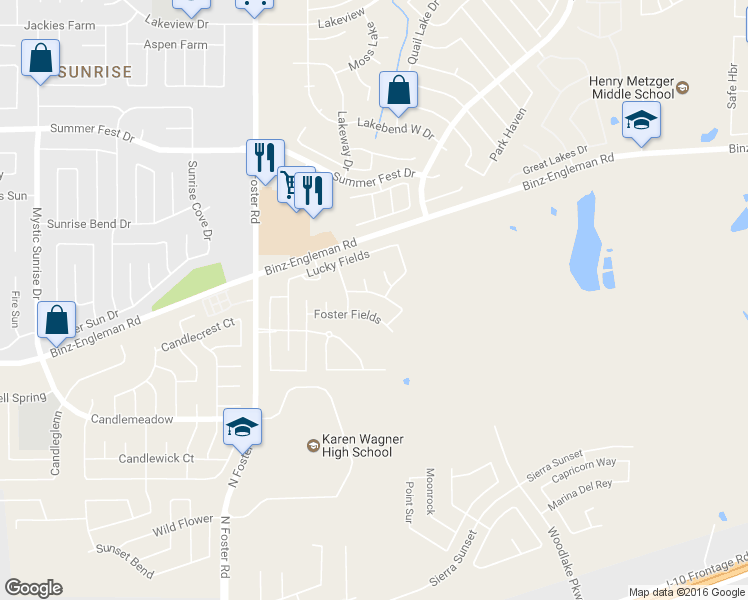 map of restaurants, bars, coffee shops, grocery stores, and more near 6722 Harbor Fields in Converse