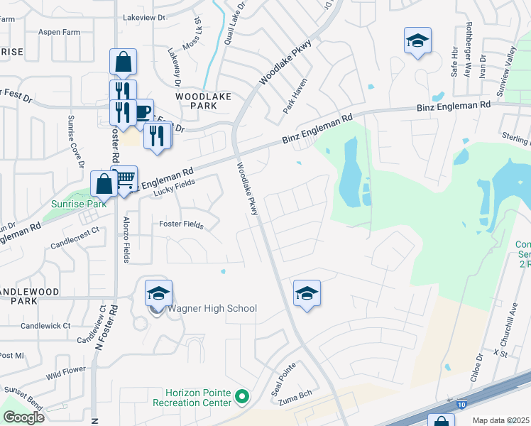 map of restaurants, bars, coffee shops, grocery stores, and more near 3403 Taurus Sky in Converse