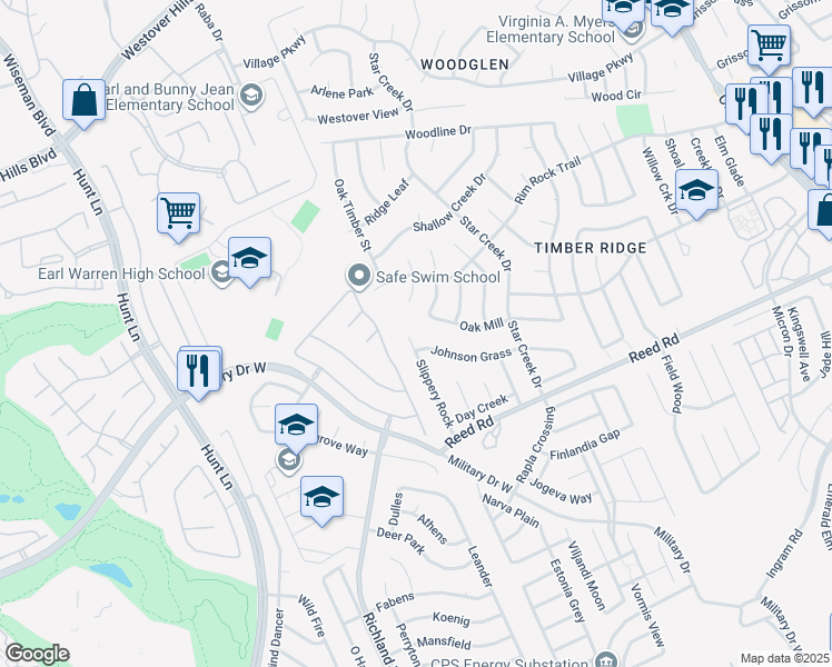 map of restaurants, bars, coffee shops, grocery stores, and more near 8374 Slippery Rock in San Antonio