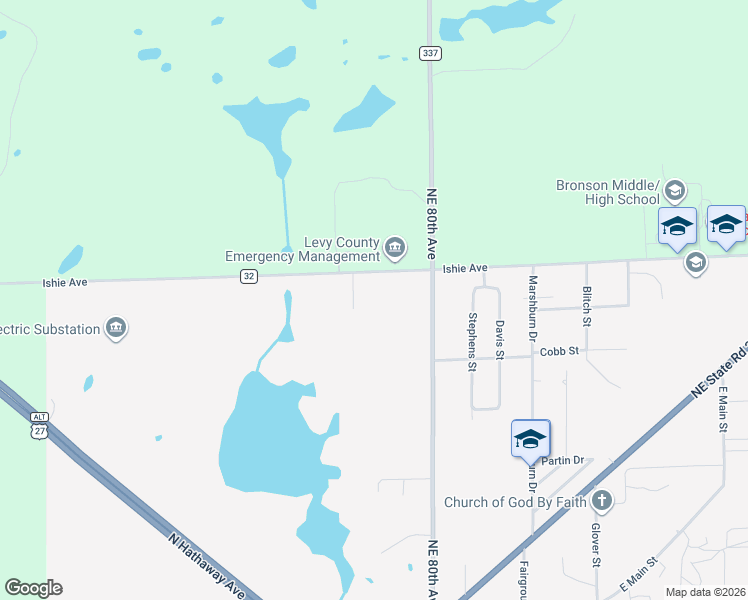 map of restaurants, bars, coffee shops, grocery stores, and more near 46 Ishie Avenue in Bronson