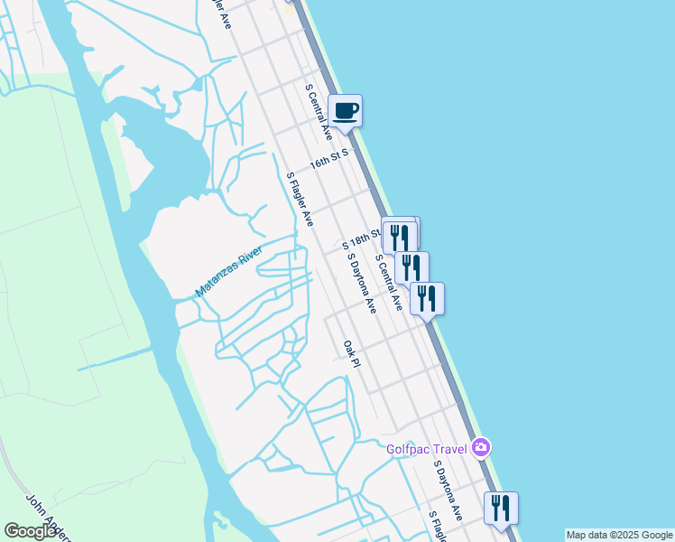 map of restaurants, bars, coffee shops, grocery stores, and more near 1843 South Flagler Avenue in Flagler Beach
