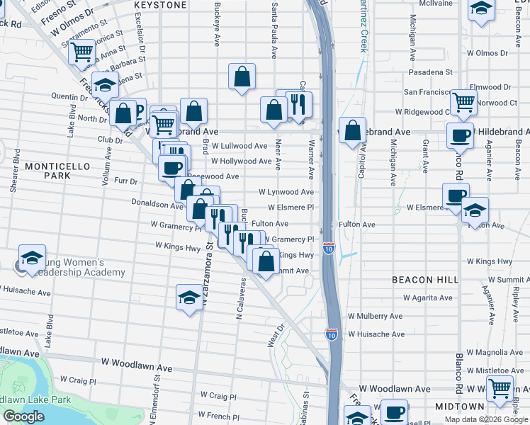 map of restaurants, bars, coffee shops, grocery stores, and more near 1426 Fulton Avenue in San Antonio