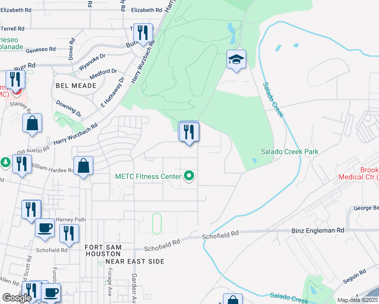 map of restaurants, bars, coffee shops, grocery stores, and more near 3156 Koehler Road in San Antonio