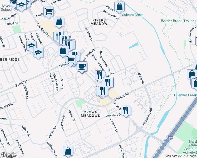 map of restaurants, bars, coffee shops, grocery stores, and more near 7750 Culebra Road in San Antonio