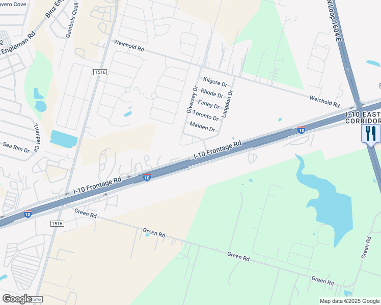 map of restaurants, bars, coffee shops, grocery stores, and more near 9157 Newcombe Drive in Converse