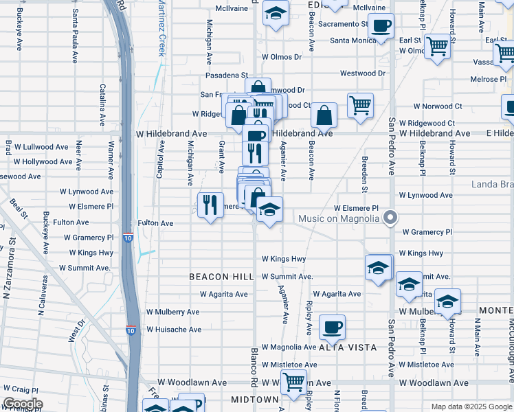 map of restaurants, bars, coffee shops, grocery stores, and more near 1811 Blanco Road in San Antonio