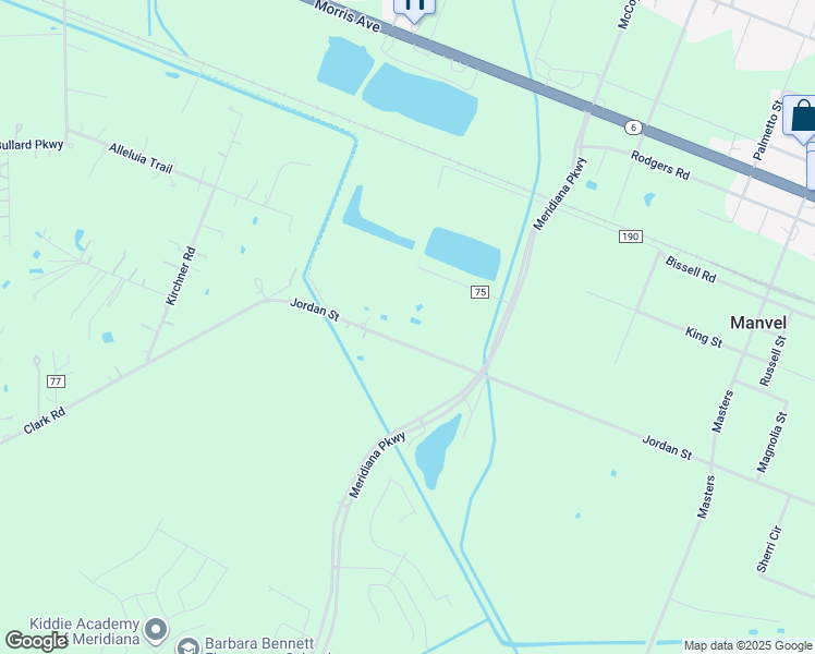 map of restaurants, bars, coffee shops, grocery stores, and more near 6531 Jordan Street in Manvel