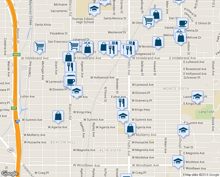 map of restaurants, bars, coffee shops, grocery stores, and more near 522 West Lynwood Avenue in San Antonio