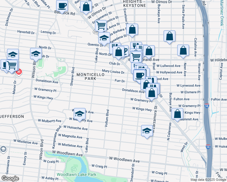 map of restaurants, bars, coffee shops, grocery stores, and more near 343 Donaldson Avenue in San Antonio