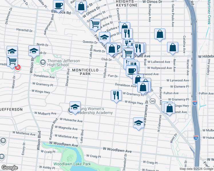 map of restaurants, bars, coffee shops, grocery stores, and more near 342 Donaldson Avenue in San Antonio