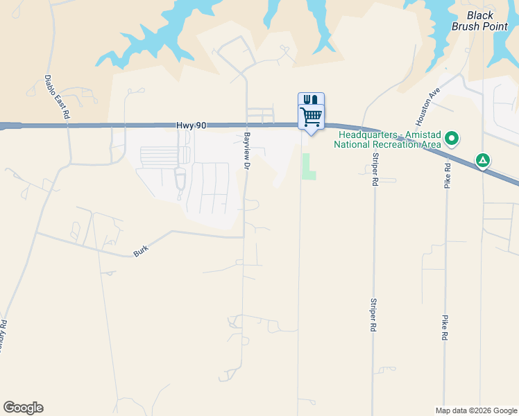 map of restaurants, bars, coffee shops, grocery stores, and more near 300 Bayview Drive in Del Rio